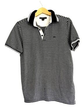 MICHAEL KORS -MENS BLUE/WHITE SHORT SLEEVE POLO STRIPPED SHIRT SIZE SMALL
